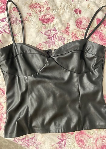s Beden siyah Renk Siyah Deri Strappy Bustier