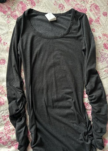 Gri Uzun Kollu Drapeli Hamile Elbisesi - Görsel 2