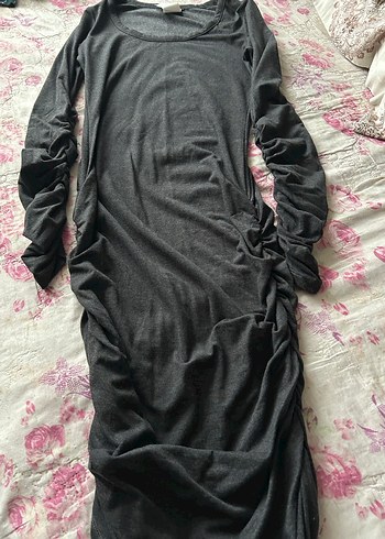 Gri Uzun Kollu Drapeli Hamile Elbisesi - Görsel 3