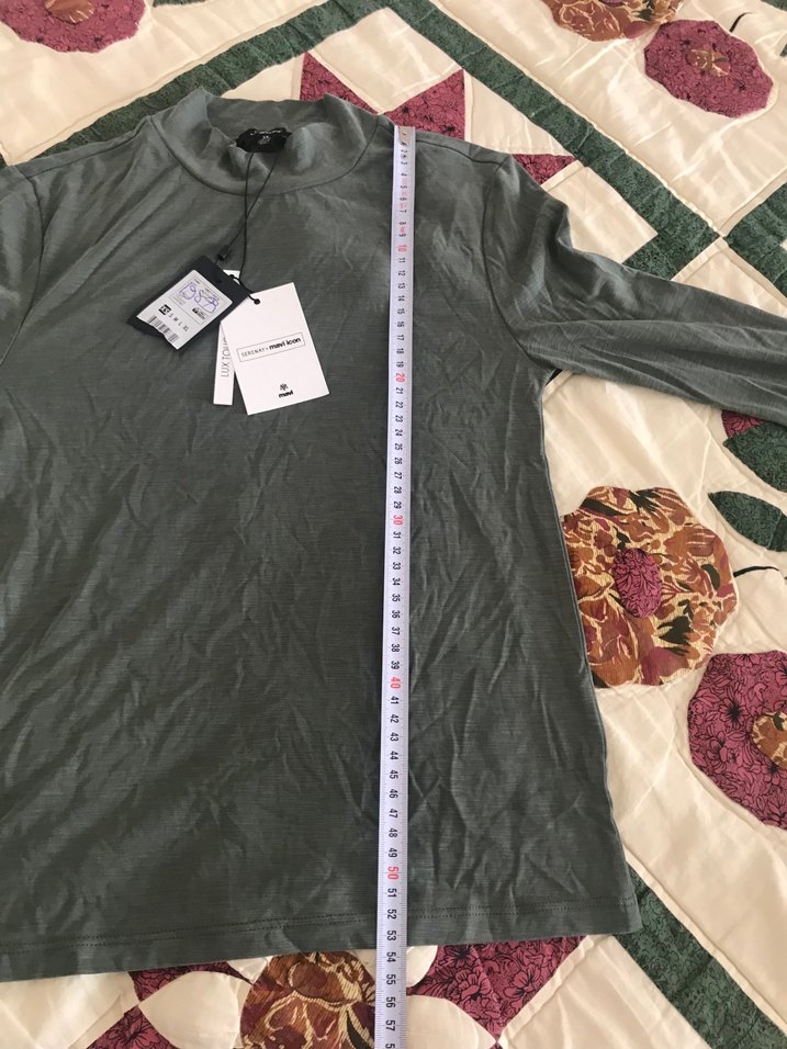 Haki renk uzun kollu tişört - Görsel 5