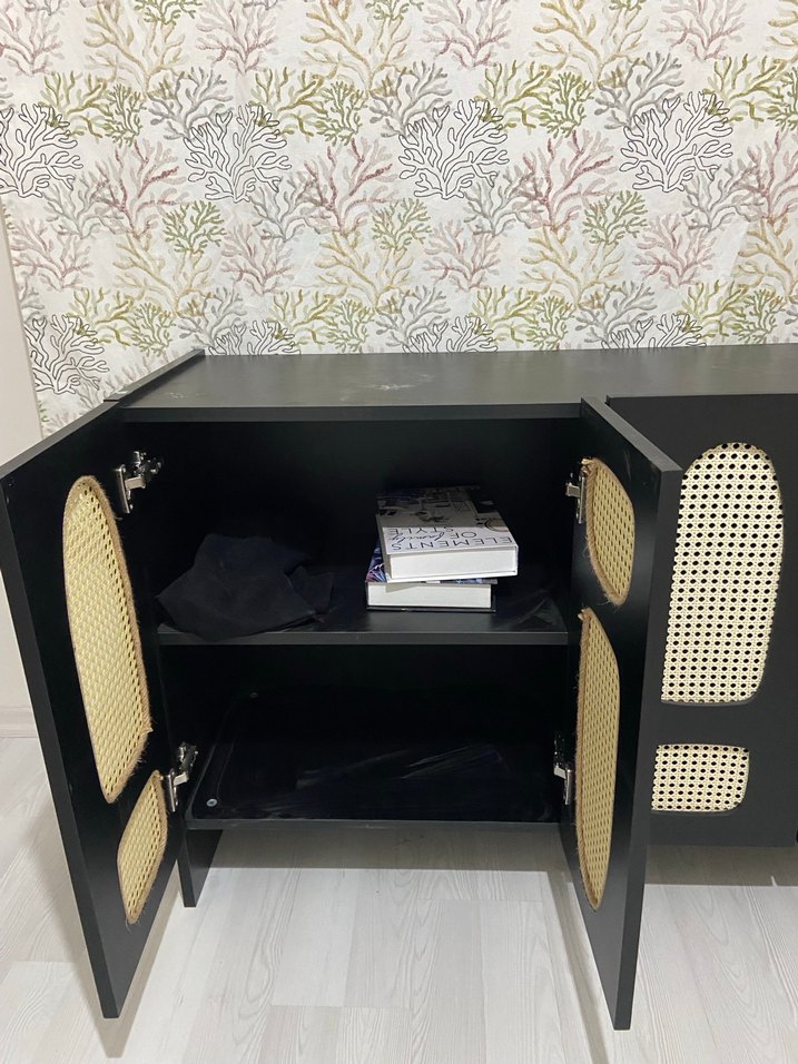 Siyah konsol Dolabı Hasır Detaylı - Görsel 2