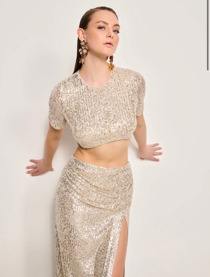 Bej Drapeli Uzun Abiye Elbise - Görsel 3