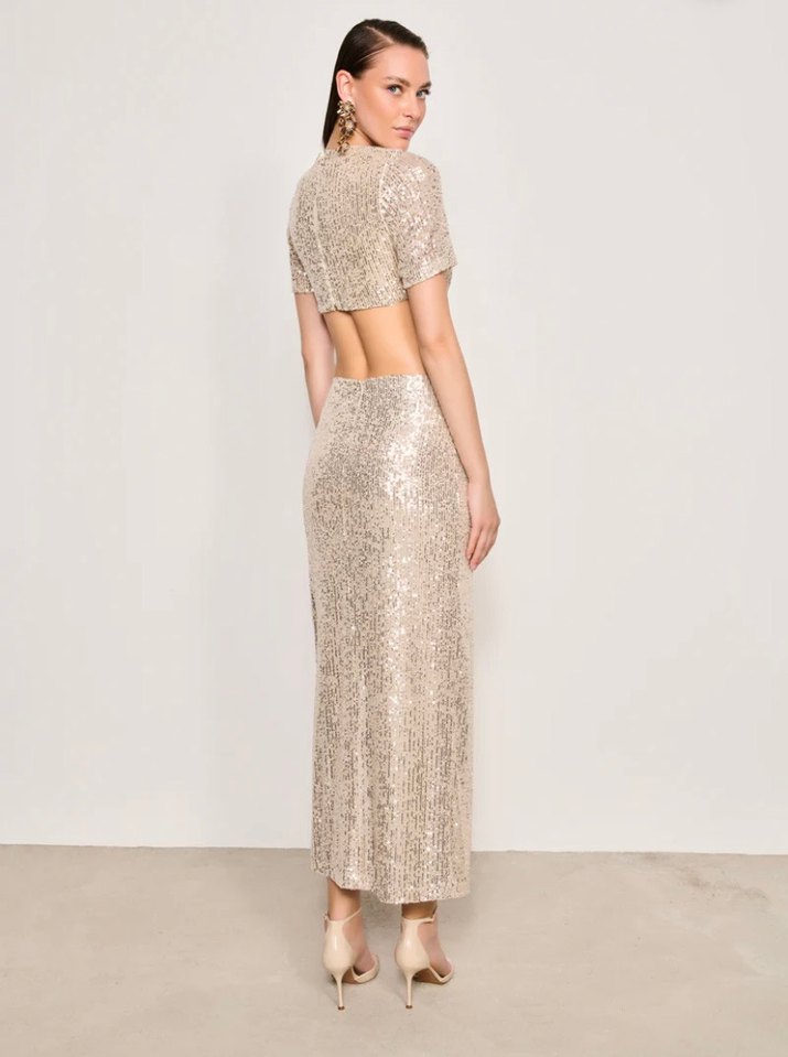 Bej Drapeli Uzun Abiye Elbise - Görsel 2