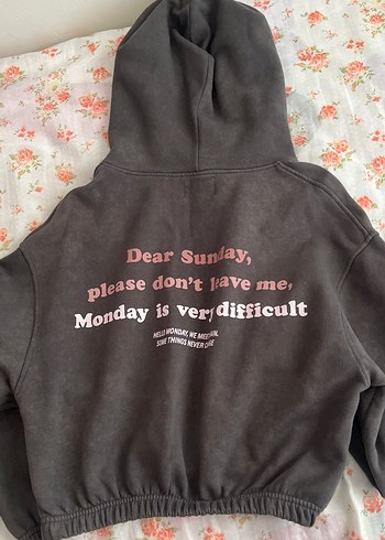 s Beden gri Kapüşonlu Baskılı Rahat Sweatshirt