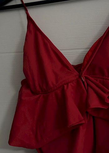 Kırmızı Drapeli İnce Askılı Mini Mayo - Görsel 2