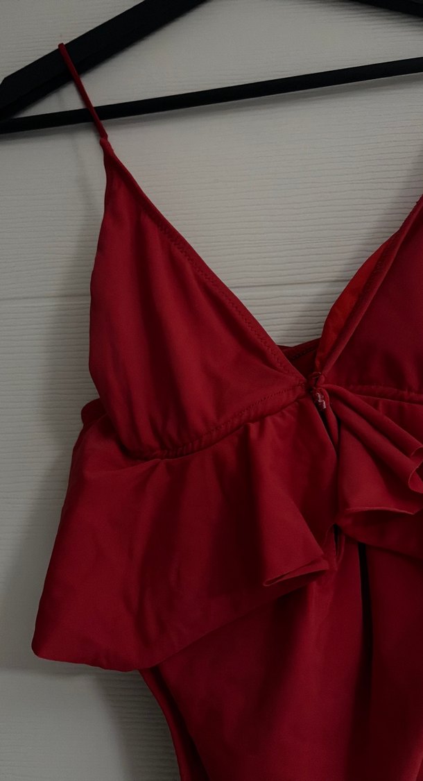 Kırmızı Drapeli İnce Askılı Mini Mayo - Görsel 2