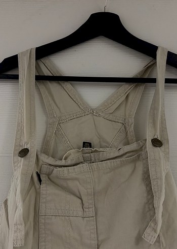 Bej Kadın Keten Midi Şort Tulum - Görsel 2