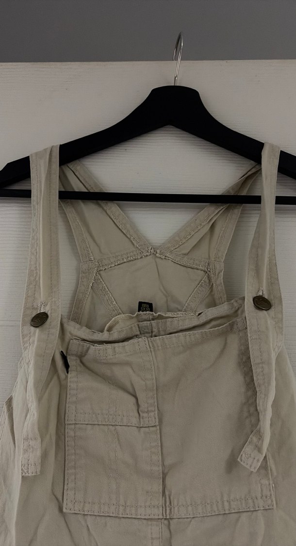 Bej Kadın Keten Midi Şort Tulum - Görsel 2