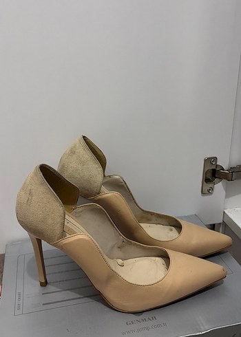 Bej Süet Stiletto Kadın Topuklu Ayakkabı - Görsel 2