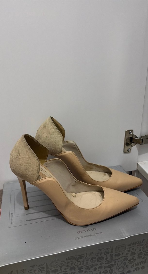 Bej Süet Stiletto Kadın Topuklu Ayakkabı - Görsel 2