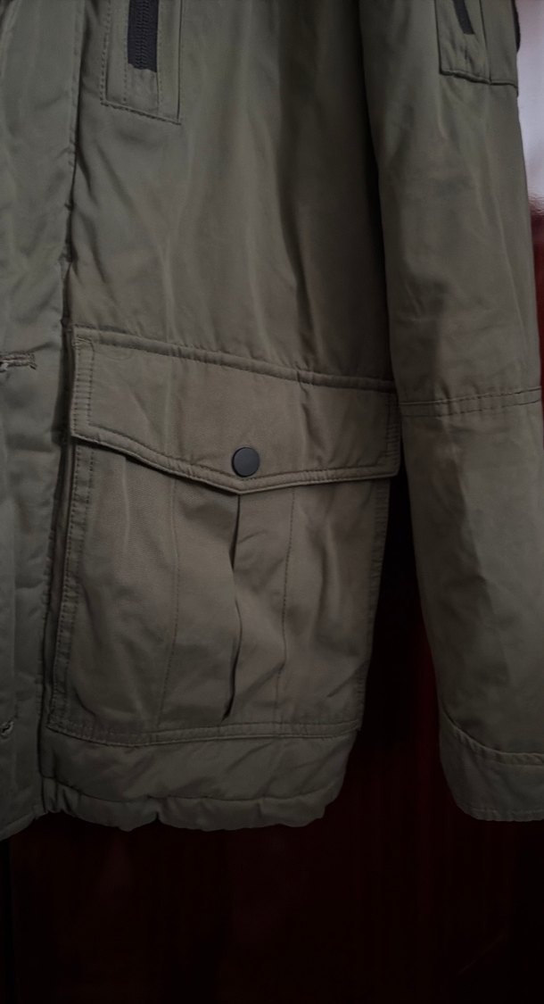 Gri Kamuflaj Desenli Erkek Midi Ceket - Görsel 3