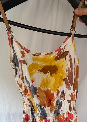 Uzun Çok Renkli Bohem Askısız Elbise - Görsel 2