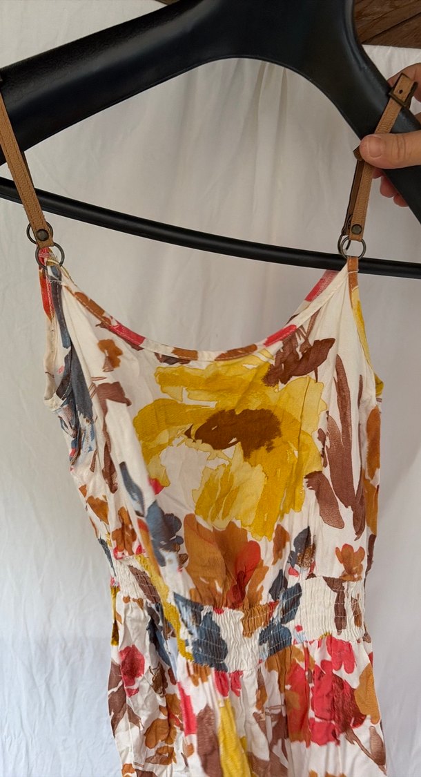 Uzun Çok Renkli Bohem Askısız Elbise - Görsel 2