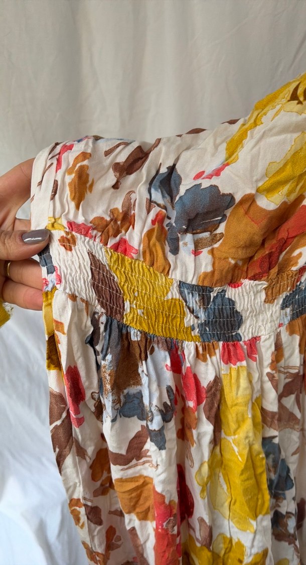 Uzun Çok Renkli Bohem Askısız Elbise - Görsel 3