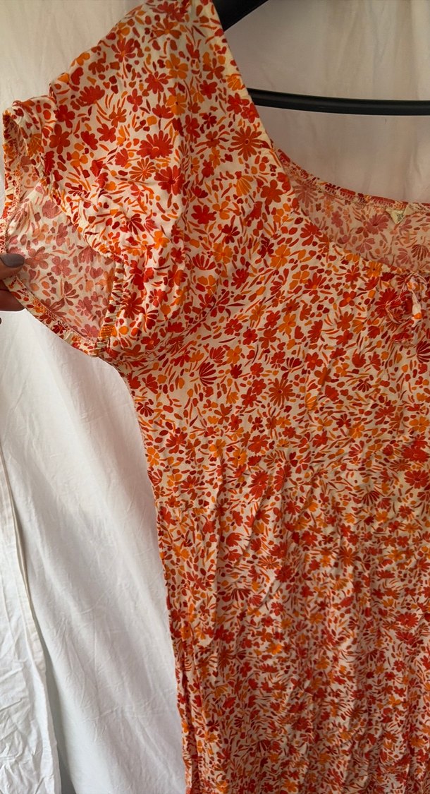 Kırmızı Bohem Midi Elbise V Yaka - Görsel 3