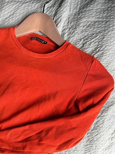 Zara Kiremit Uzun Kollu Crop T-shirt
