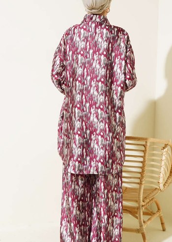 m Beden Bordo Parlak Batik Desenli takım