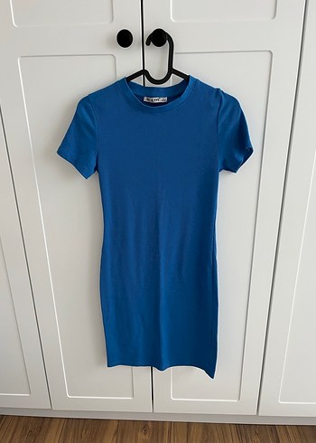 Kadın Mavi Kısa Kollu Mini Denim Elbise