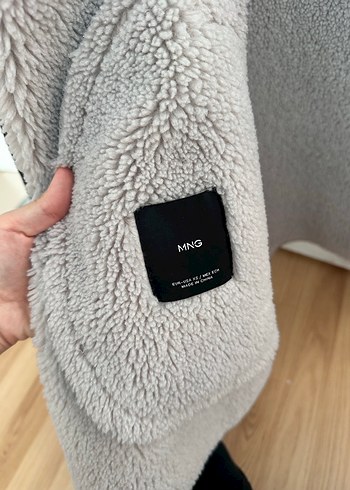 MANGO Gri Süet Kürklü Midi Kadın Ceket - Görsel 2