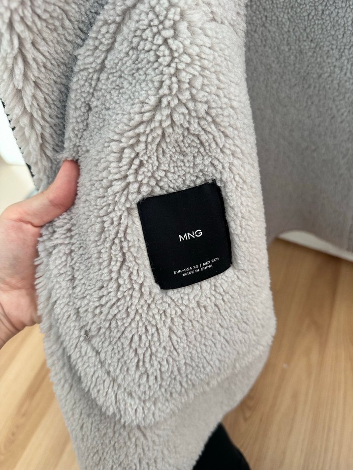 MANGO Gri Süet Kürklü Midi Kadın Ceket - Görsel 2