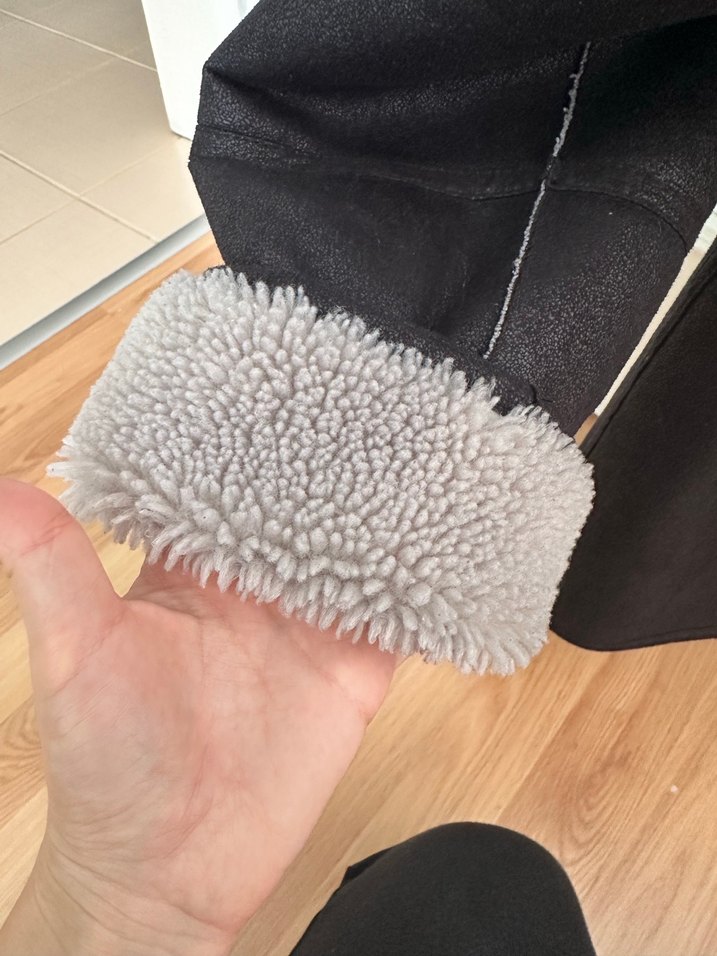 MANGO Gri Süet Kürklü Midi Kadın Ceket - Görsel 4