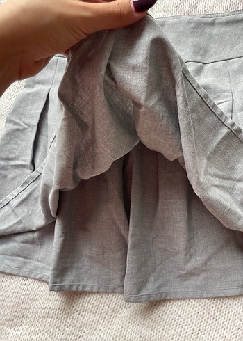 Gri Keten Midi Pileli Mini Etek - Görsel 4