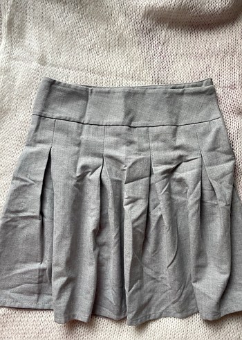 Gri Keten Midi Pileli Mini Etek - Görsel 2