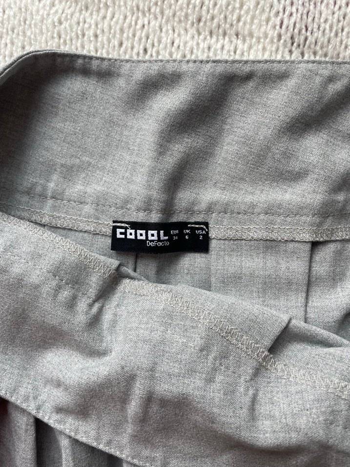 Gri Keten Midi Pileli Mini Etek - Görsel 3