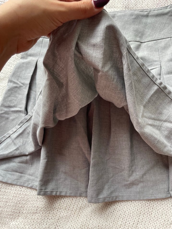 Gri Keten Midi Pileli Mini Etek - Görsel 4