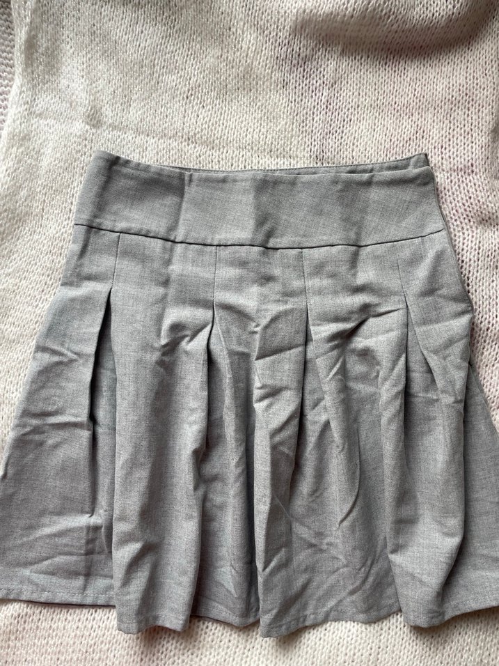 Gri Keten Midi Pileli Mini Etek - Görsel 2