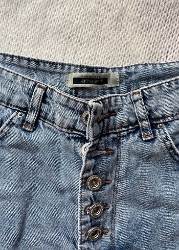 Düğmeli Mini Gri Mavi Kot Şort - Görsel 2