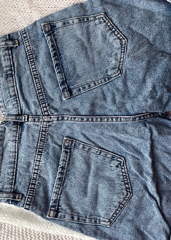 Düğmeli Mini Gri Mavi Kot Şort - Görsel 4