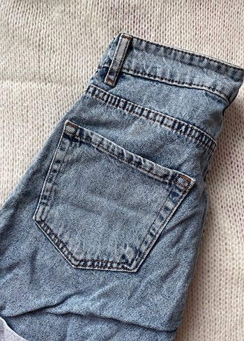 Düğmeli Mini Gri Mavi Kot Şort - Görsel 3