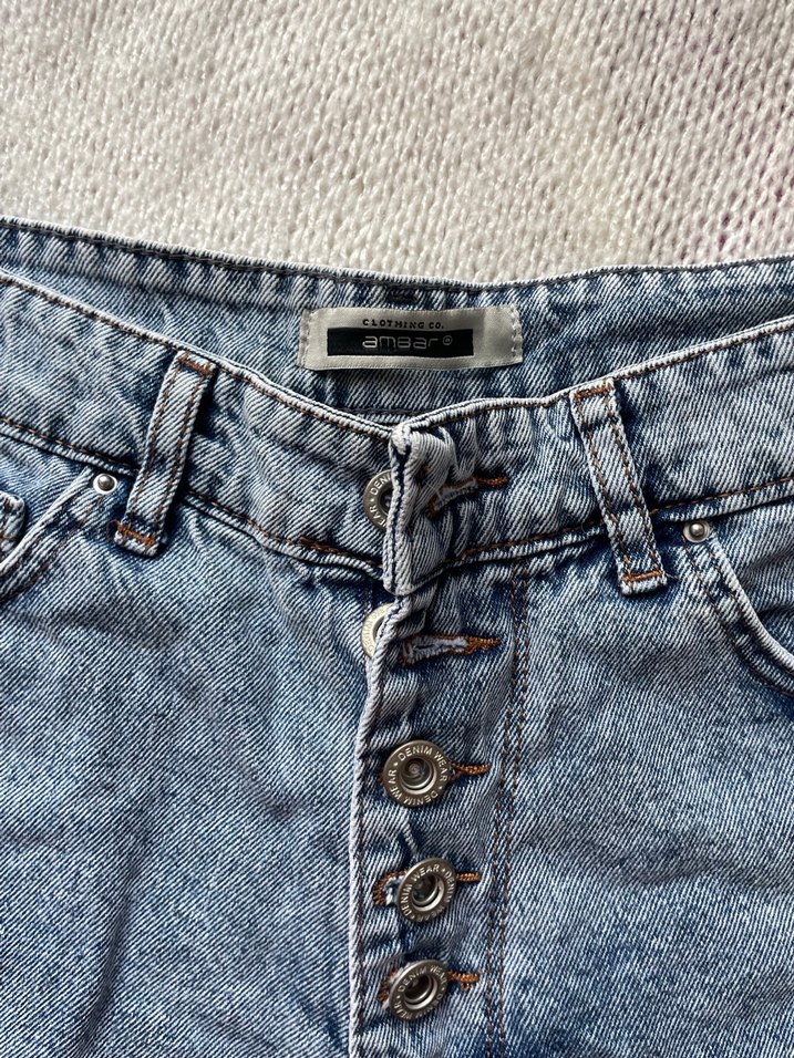 Düğmeli Mini Gri Mavi Kot Şort - Görsel 2