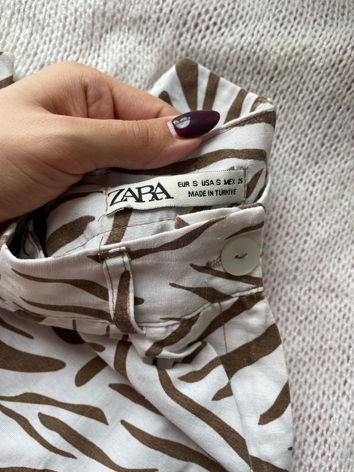 Kahverengi Zebra Desenli Pliseli Kadın Pantolon - Görsel 2