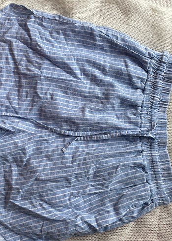 Mavi Çizgili Mini Keten Şort - Görsel 2