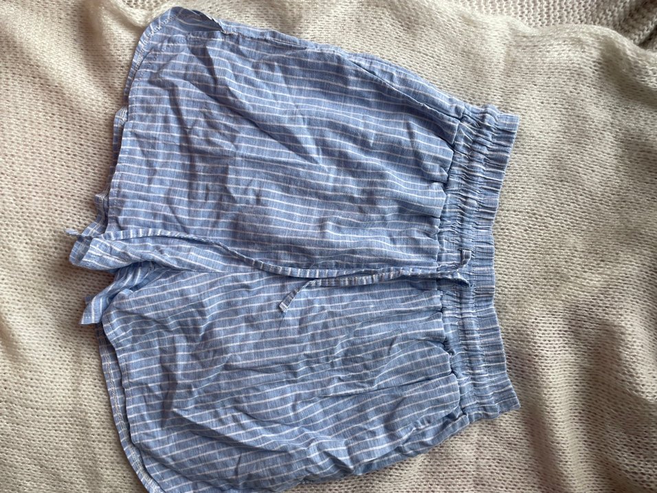 Mavi Çizgili Mini Keten Şort - Görsel 2