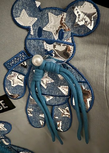 Püsküllü Gri Denim kadın sweatshirt oversize - Görsel 3