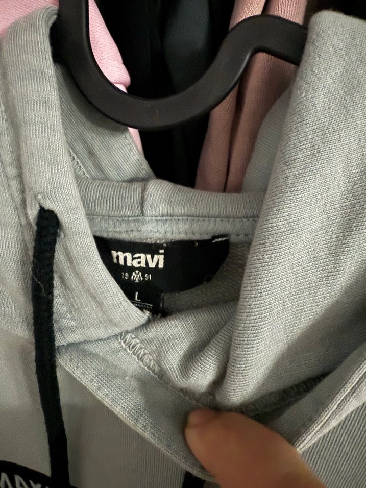 Püsküllü Gri Denim kadın sweatshirt oversize - Görsel 2