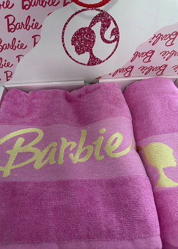 Barbie Baskılı Pembe Havlu Seti. Çeyizlik & plaj havlusu - Görsel 2