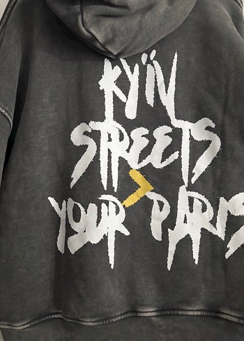 Gri Denim unisex Sweatshirt oversize - Görsel 4