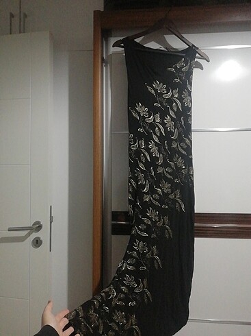 s Beden siyah Renk Nakış Desen Elbise