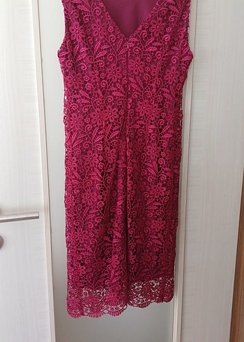 Bordo Dantel Straplez Uzun Abiye Elbise - Görsel 4