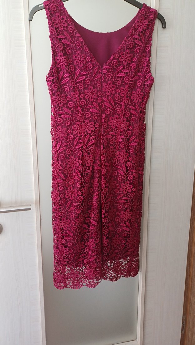 Bordo Dantel Straplez Uzun Abiye Elbise - Görsel 4