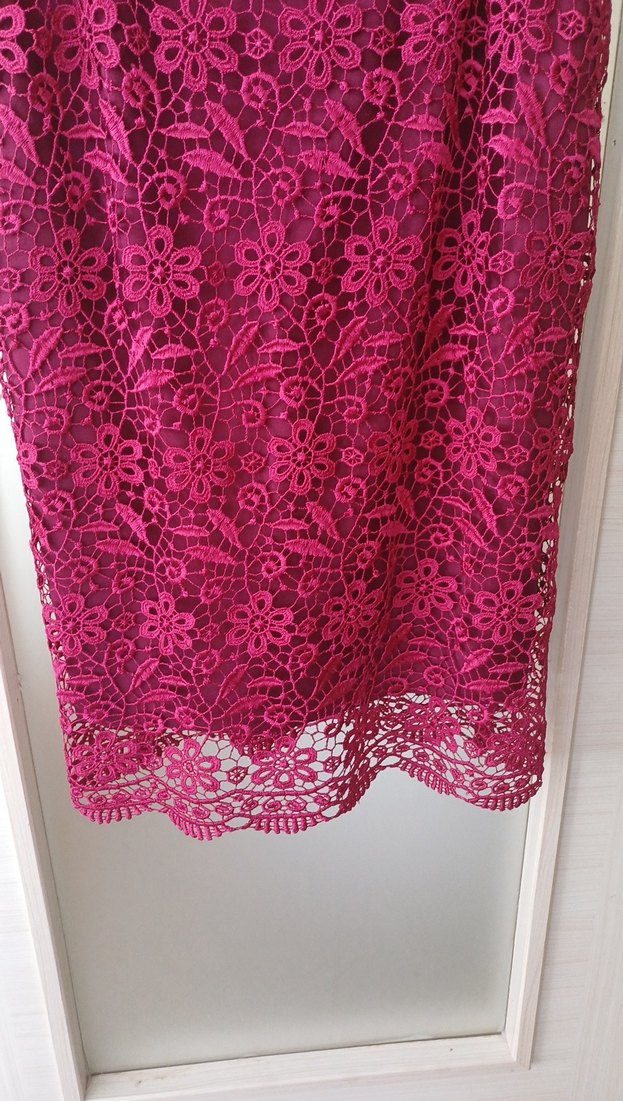 Bordo Dantel Straplez Uzun Abiye Elbise - Görsel 3