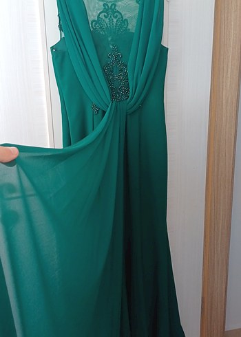 İşlemeli Drapeli Straplez Uzun Abiye Elbise - Görsel 4