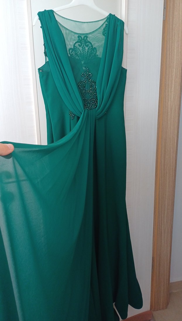 İşlemeli Drapeli Straplez Uzun Abiye Elbise - Görsel 4