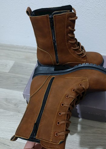 Kahverengi Süet Kadın Botlar Blok Topuklu - Görsel 4