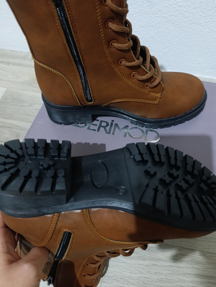 Kahverengi Süet Kadın Botlar, Kemer Detaylı - Görsel 5