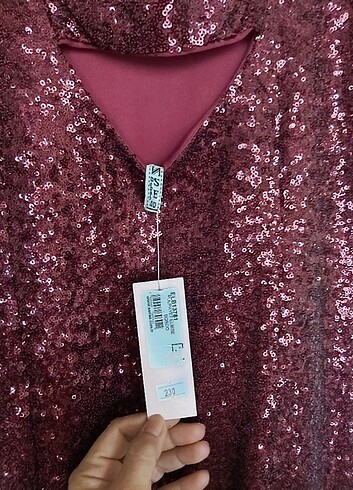 40 Beden bordo Renk Abiye Kisa payetli